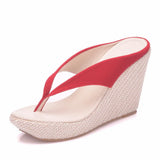 Queen Platform Wedges Flip Flops High Heels Slippers White Beach Sandals Bohemia