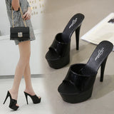 Slippers Women Summer New Black High Heels 15cm Color Club Sexy High Platform Thin Party Girl Show Sandals Plus Size