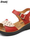 Flat Sandals Woman Aged Leather Soft Bottom Mixed Colors Sandal Platforms Comfortable Heel Shoe New Summer Mother