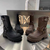 Boots Square Heel Round Toe Gothic Shoes for Women Autumn Medium Heel Women's Shoes Motorcycle Footwear Botas De