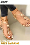 New Summer Sandals Women Fashion Casual Beach Outdoor Flip Flop Sandals Metal Decoration Ladies Flat Shoes Big Size