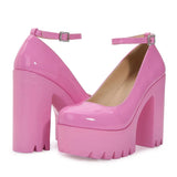 Spring Chunky Heeled Ankle Strap Pumps Sweet Platform Pink Square Heel Woman High Heels Pumps Platform Shoes Woman