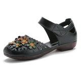 Hot Style Women's Shoes National Wind Handmade Leather Sandals Female Soft Bottom Flower Mother Shoes Comfortable Pregnant Women
