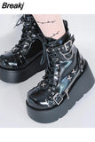 Wedges Ankle Boots For Women Gothic Style Cool Vampire Cosplay Street Women Shoes Motorcycle Boots Comfy Big Size
