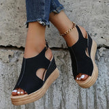 Plus Size Wedge High Heels Sandals Women 2024 Peep Toe Platfrom Sandals Woman Buckle Strap Non Slip Beach Sandles