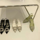 Breakj Women's Shoes Green Wild Fairy Side With Water Drill Tips Spring Single Shoes Women 2025 New Korean Version Of Fine Sandals