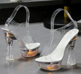 Glowing Sandals Women 2023 Summer New Flowers Transparent High Heels 14.5cm Platform Thick heel Ladies Banquet