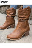 Western Boots Cowboy Boots Women Plested Women Ankle Boots Pu Leather Shoes Autumn Boots Women Booties Lady Plus Size