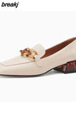 Real Leather Women Pumps Fashion Chain Thick Heels Shoes For Woman Casual Loafers Office Lady Daily Footwear Size