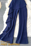 Women's Pants 2023 New Stylish Ruffles Flare Trousers Elegant High Waist Zipper Fly Slim Fit Spring Autumn Full Length