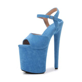 Sales 2023 New Style Suede Sexy 20cm Women Sandals High Heels Open Toe Buckles Nightclub Party Women Shoes Apricot Size
