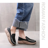 Spring and Autumn New Round Toe Fashionable Leather Flat Sole Shoes for Women Wearing External Sewing Thick Sole