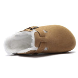 2023 New Winter Fur Cork Slipper Casual Women Solid Color Plush Inside Nubuck Leather Outside Non-slip Closed Toe