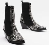 style square rivets ankle boots for women pointed toe Western cowboy decoration winter boots studs Autumn botas