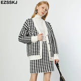 black thick Houndstooth sweater cardigans jacket ladies new women thick sweater coat v-neck cardigan jacket coat