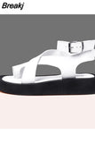 Women Sandals Genuine Leather 2023 Summer New Clip Toe Flats Shoes Gladiator Buckle Strap Muffin Sandals Casual Ladies