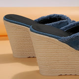 Strap High Wedge Slippers Women Summer 2023 Blue Denim Chunky Platform Sandals Woman Non Slip Thick Sole Slides Flip