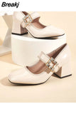 Toe Vintage Ankle Buckle Mary Jean Shoes 2023 European Style Thick High Heels Solid Elegant Women's Pumps Spring