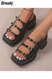 New Platform Sandals Ladies High Heels Summer Women's Shoes Wedge Sandals Open Toe Shallow Solid Color Buckle