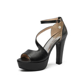 Leather Women Sandals 2023 Free Shipping Shoes Summer Casual Party Prom High Heels Size 34-50 Bead Buckle Peep Toe