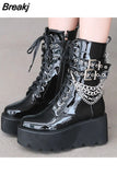 Dropship Female Motorcycle Boots Square Heel Square Toe Zip Black Ankle Boots Platform Comfy Street Jungle boots Woman