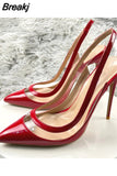 PVC sexy pointed toe 12cm 10cm 8cm high thin heel luxury red show cleavage lady party dating shoes LX010