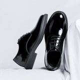 Breakj 2023 New Men's Daily Round Head Low Top Round Head Thick Bottom British Wind Bright Face Patent Leather Business Shoes