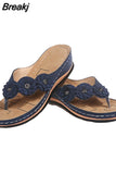 Appliques Slippers 2023 Summer Women Vintage Flip Flop Ladies Wedges Comfortable Shoes Female Sewing Slides Plus