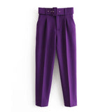 Solid Elegant Pencil Pants Women Business Suit Pants Female Pleated Lady Long Trousers With Belt Pantalones