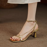 Women's Shoes 2023 Brand Square Toe Gladiator Sandalias Summer Chain Gold High Heels Women's Sandals Fashion Party female