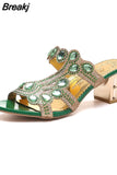New 2023 Rhinestone Slippers Ladies Chunky Heels Hollow Casual Slippers Fashion Beach Shoes Woman Sandalias De