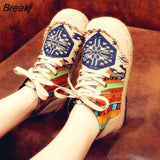 Hemp Ankle Boots For Girls Spring/Autumn Patchwork Beautiful Women Boots Embroider Lace Up Botines Mujer