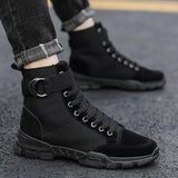 Canvas Boots Men's Hight-Top Men's Shoes Korean Version Fashion All-match Military Black Mid-Top Tooling Men's