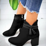 Red Tassel Ankle Shoes Women's Shoes Single Boots Autumn Winter Pointed Toe Thick with Short