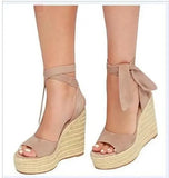 Large Size Beige Heeled Sandals Velvet Shoes Cross-Shoes Clogs Wedge 2024 Summer Espadrilles Platform Big Black High