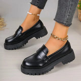 British Style Platform Loafers Women 2024 Plus Size Round Toe Single Shoes Woman Thick Bottom Pu Leather Shoes