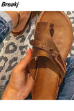 women sandals summer breathable soft leather brown slip-on casual sandals beach sandals sneaker