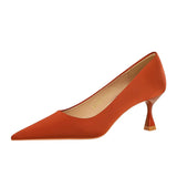 Breakj Korean Version Of Spring And Autumn Fashion Simple Versatile High-Heeled Shoes Wine Glass With High Heel Shallow Pointed Silk Satin Single