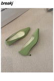 Spring New Brand Pointed Toe Slingback Shoes Thin Heels Shallow Slip On Ladies Elegant Sandals Green Pumps For Dress