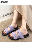 New Summer Women Outside Holiday Buckle Slipper Casual Beach Open Toe Flat with Non-slip Slide