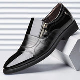 Men Oxford Business Shoes Soft Casual Leather Shoes Breathable Men's Pointy Loafers Flats Zip Shoes Slip-on Driving