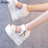 Women's Summer Sandals Wedges with High-heeled Sandals White Thick-bottom Fish Mouth Shoes New Internal Increase Shoe Cool