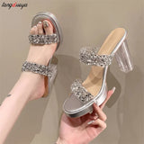 sequins Slippers Women summer new Sexy transparent heel open toe slippers Women Fashion Casual Slippers Large size