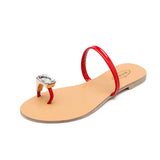 Female Summer Fashion Outside Wearing A Word Set Toe Round Head Rhinestone Cool Slippers Female Flat With