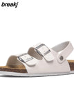 2023 New Summer Beach Cork Sandals Casual Women Outside Non-slip Black White Double Buckle Sandalias