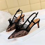 Breakj High-Heeled Fashion Sexy Party Show Thin Women's Shoes Thin Heel High Heel Diamond Lace Hollow Out