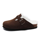 2023 New Winter Fur Cork Slipper Casual Women Solid Color Plush Inside Nubuck Leather Outside Non-slip Closed Toe