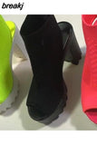 Women New Mesh Thick-heeled Fish Mouth Round-headed Large Size Fashion High Heels Women Outdoor All-match