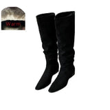 High Boots LadySlip On Simple Pleated Stretch Suede Winter Botas Big Circumference Spring Autumn Woman Boots Large