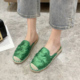 Rubber Flip Flops Loafers Female Shoes Flower Slippers Casual Slides Hawaiian 2023 Luxury Flat Round Toe Hoof Heels Fabric